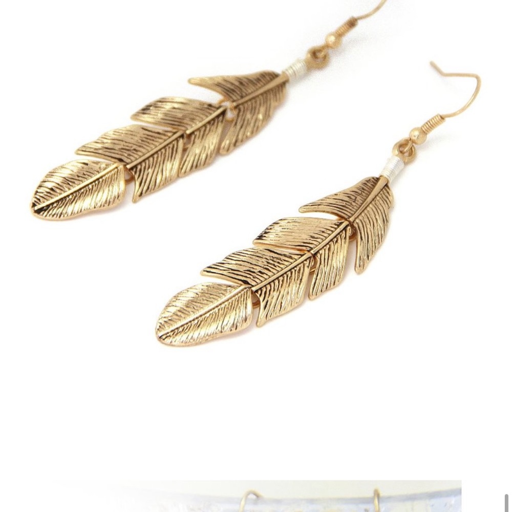 New! Boho Feather Dangle Gold Tone Textured Quality Earring’s - Picture 13 of 13